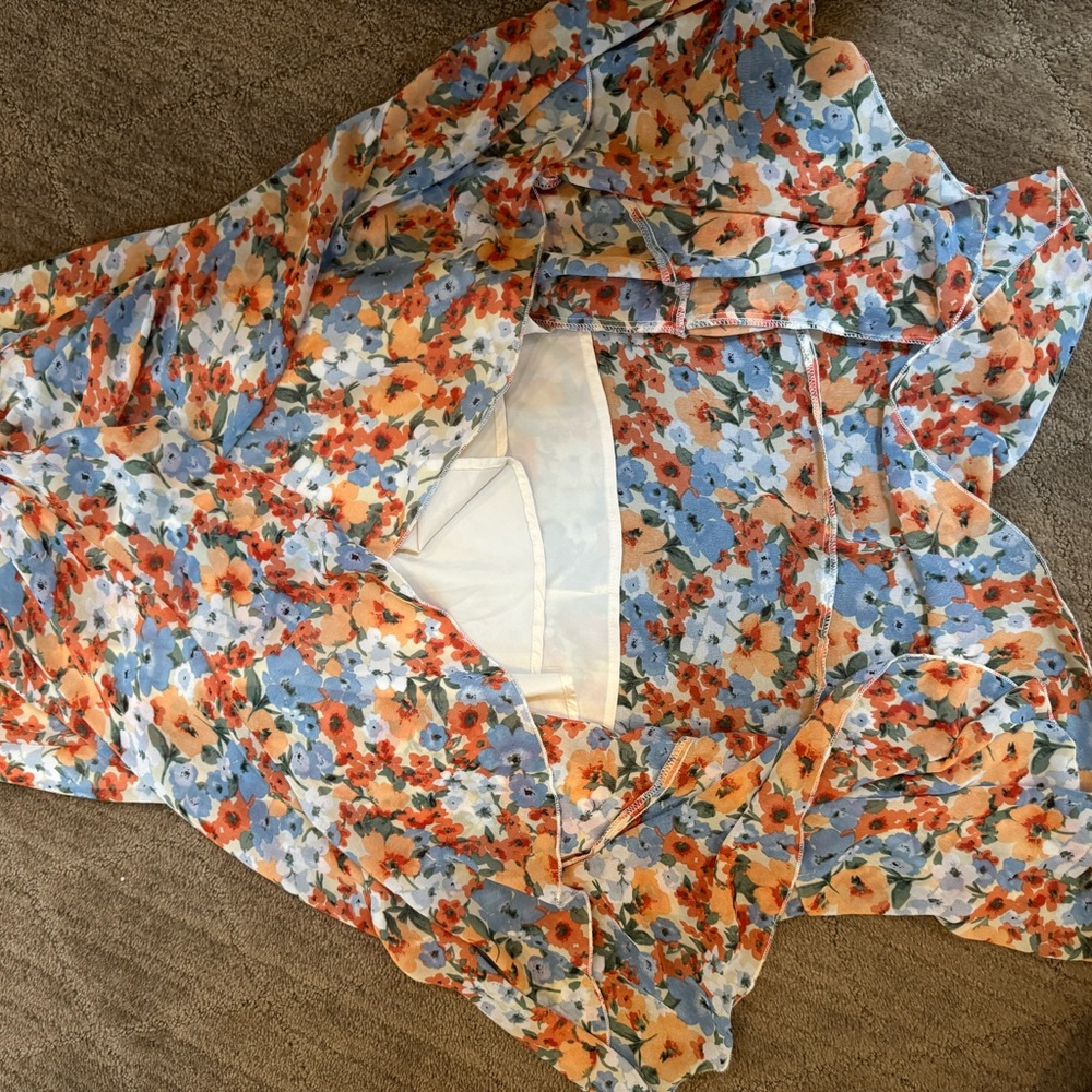 Floral Maxi Dress - Blue and Orange